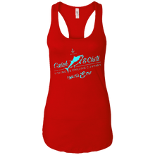 CATCH FISH & CHILL VINTAGE TUNA TEAL LADIES RACERBACK TANK