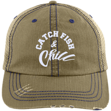 CATCH FISH & CHILL Distressed Unstructured Trucker Cap