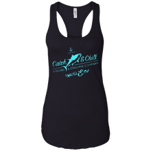 CATCH FISH & CHILL VINTAGE TUNA TEAL LADIES RACERBACK TANK