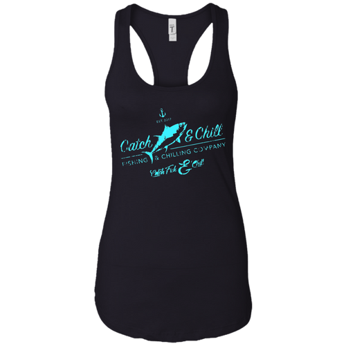 CATCH FISH & CHILL VINTAGE TUNA TEAL LADIES RACERBACK TANK