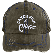 CATCH FISH & CHILL Distressed Unstructured Trucker Cap