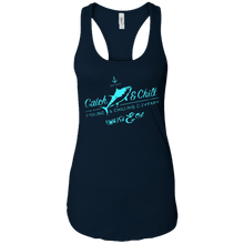 CATCH FISH & CHILL VINTAGE TUNA TEAL LADIES RACERBACK TANK