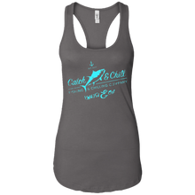 CATCH FISH & CHILL VINTAGE TUNA TEAL LADIES RACERBACK TANK