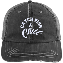 CATCH FISH & CHILL Distressed Unstructured Trucker Cap