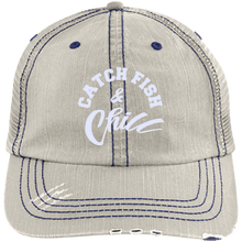 CATCH FISH & CHILL Distressed Unstructured Trucker Cap
