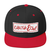 CATCH FISH & CHILL BOX LOGO RED FLAT BILL WOOL SNAP BACK