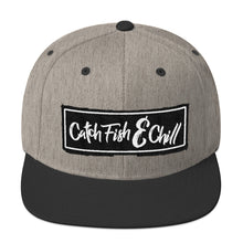 CATCH FISH & CHILL BOX LOGO BLACK FLAT BILL WOOL SNAP BACK