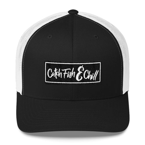CATCH FISH & CHILL BOX LOGO BLACK CLASSIC TRUCKER HAT
