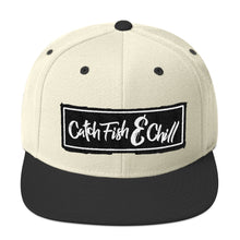CATCH FISH & CHILL BOX LOGO BLACK FLAT BILL WOOL SNAP BACK