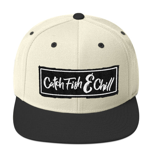 CATCH FISH & CHILL BOX LOGO BLACK FLAT BILL WOOL SNAP BACK