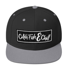 CATCH FISH & CHILL BOX LOGO BLACK FLAT BILL WOOL SNAP BACK